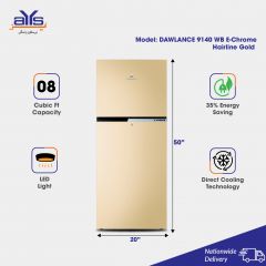 Dawlance 9140 WB E-Chrome Double Door 7 Cubic Feet Refrigerator Hairline Gold